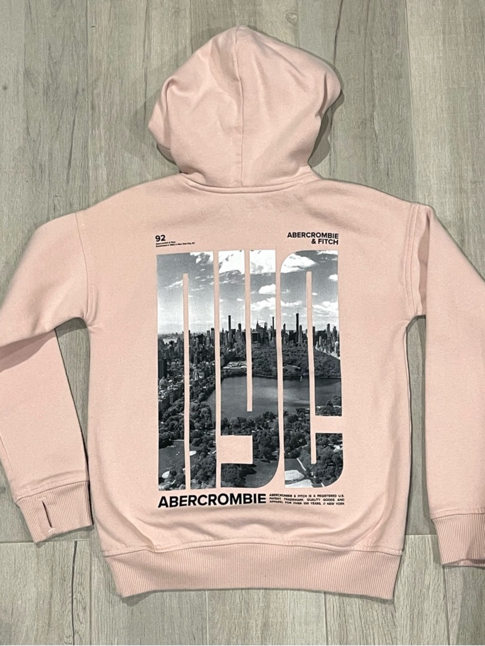 Abercrombie Kids Pink Hoodie NYC Graphic Relaxed Fit Size 9/10 Boys